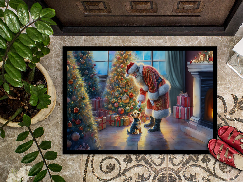 Australian Terrier and Santa Claus Doormat Indoor Outdoor 18H X 27W Front Door Mat Rugs for Entryway, Non Slip Washable