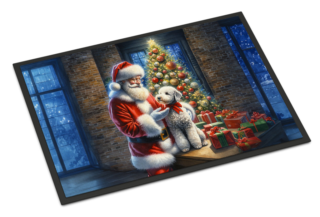 Bedlington Terrier and Santa Claus Doormat Indoor Outdoor 24H X 36W Front Door Mat Rugs for Entryway, Non Slip Washable Low Pile,