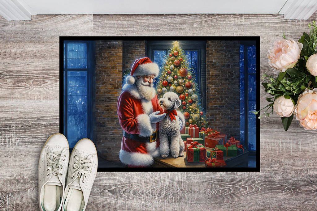 Bedlington Terrier and Santa Claus Doormat Indoor Outdoor 24H X 36W Front Door Mat Rugs for Entryway, Non Slip Washable Low Pile,