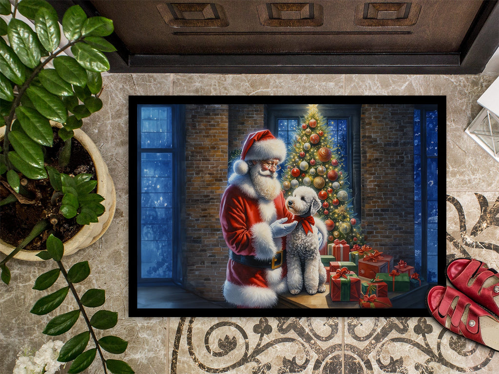 Bedlington Terrier and Santa Claus Doormat Indoor Outdoor 24H X 36W Front Door Mat Rugs for Entryway, Non Slip Washable Low Pile,