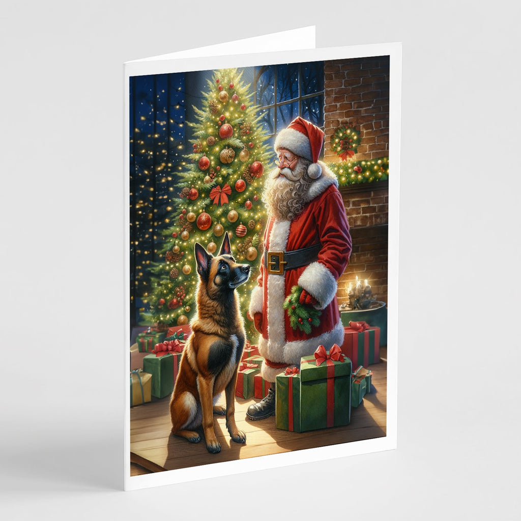 Belgian Malinois and Santa Claus Greeting Cards Pack of 8 Blank Cards with Envelopes Whimsical A7 Size 5x7