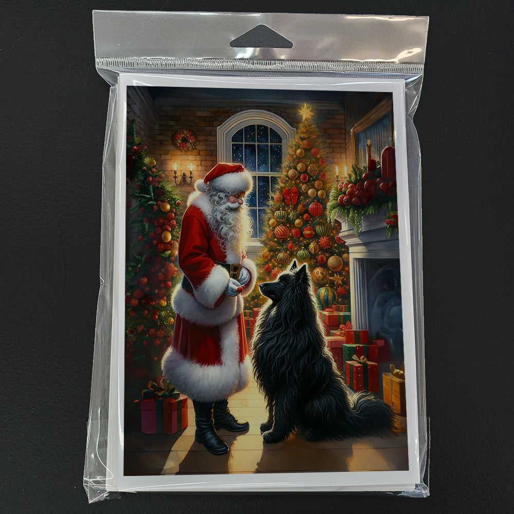 Belgian Sheepdog and Santa Claus Greeting Cards Pack of 8 Blank Cards with Envelopes Whimsical A7 Size 5x7