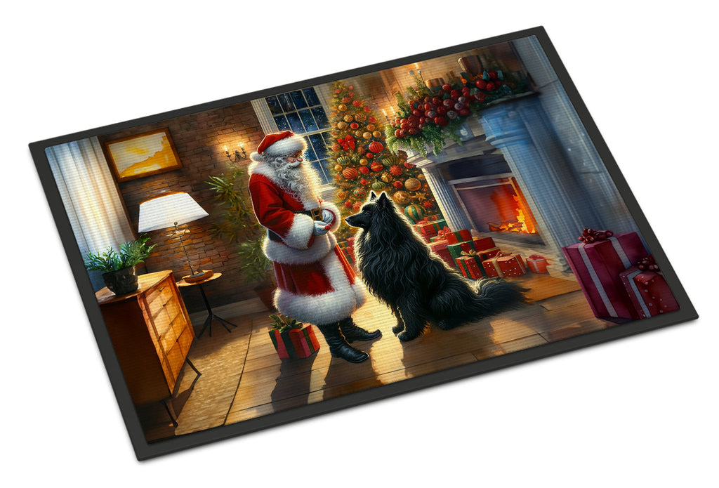 Belgian Sheepdog and Santa Claus Doormat Indoor Outdoor 18H X 27W Front Door Mat Rugs for Entryway, Non Slip Washable