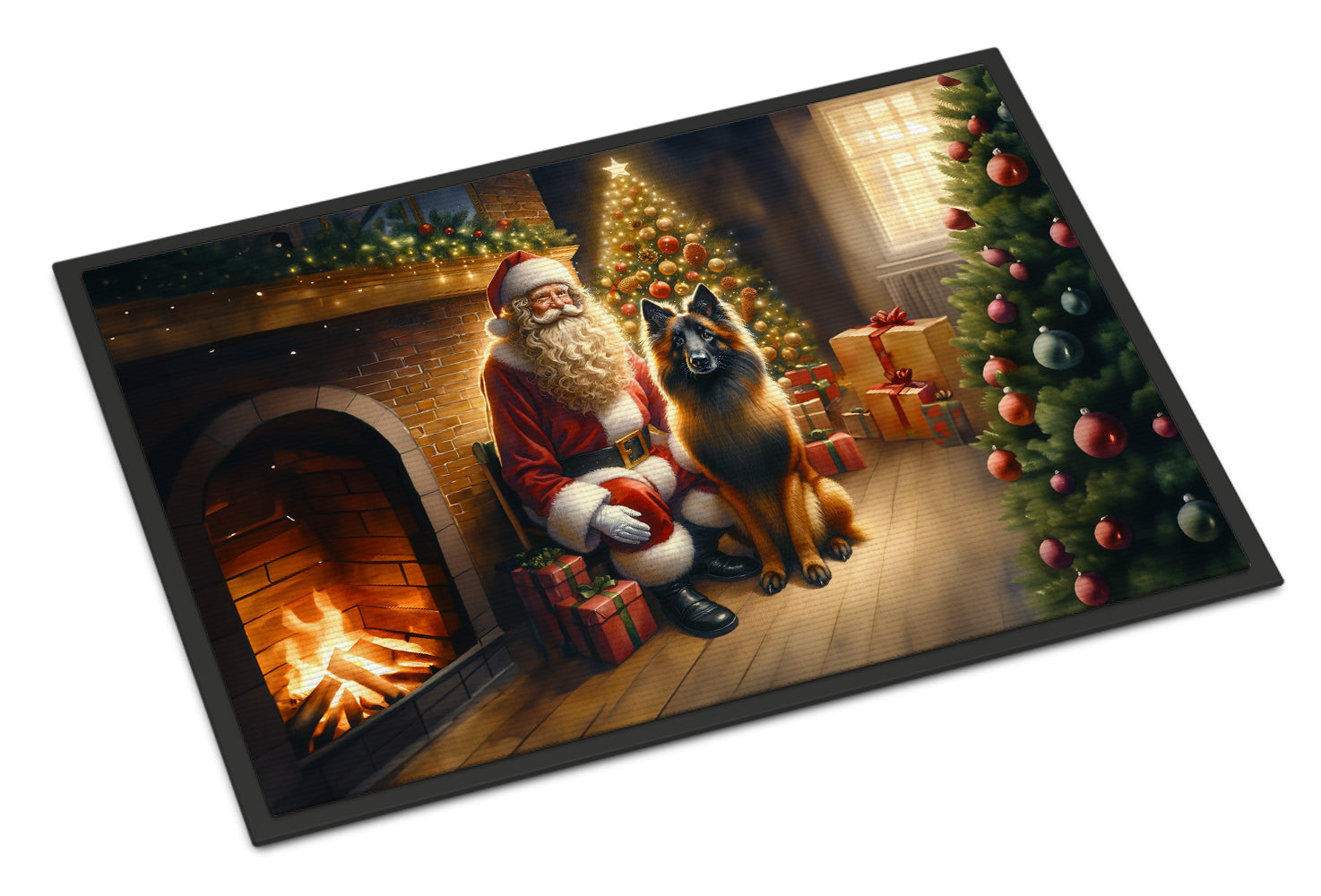 Belgian Tervuren and Santa Claus Doormat Indoor Outdoor 24H X 36W Front Door Mat Rugs for Entryway, Non Slip Washable Low Pile,