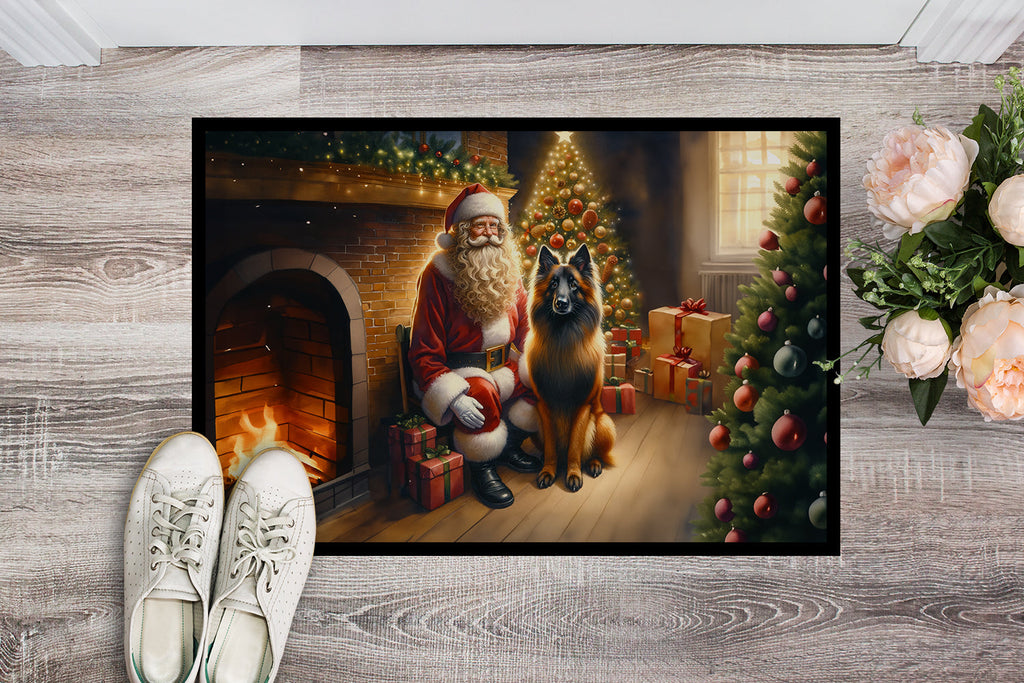 Belgian Tervuren and Santa Claus Doormat Indoor Outdoor 24H X 36W Front Door Mat Rugs for Entryway, Non Slip Washable Low Pile,