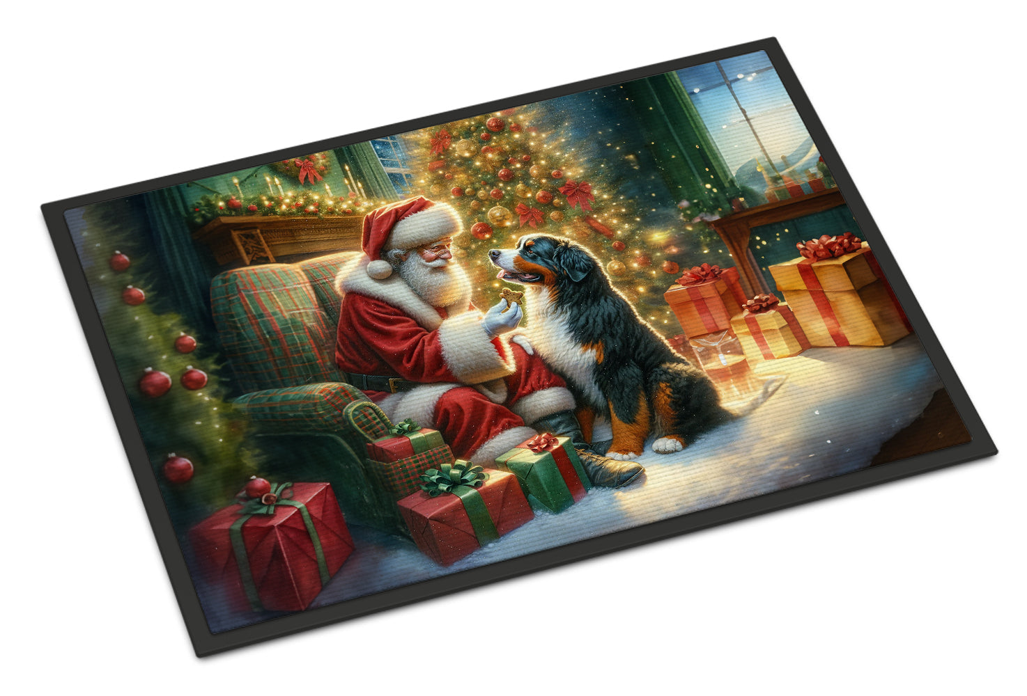 Bernese Mountain Dog and Santa Claus Doormat Indoor Outdoor 18H X 27W Front Door Mat Rugs for Entryway, Non Slip Washable