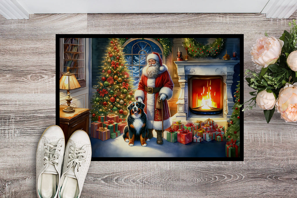 Bernese Mountain Dog and Santa Claus Doormat Indoor Outdoor 24H X 36W Front Door Mat Rugs for Entryway, Non Slip Washable Low Pile,
