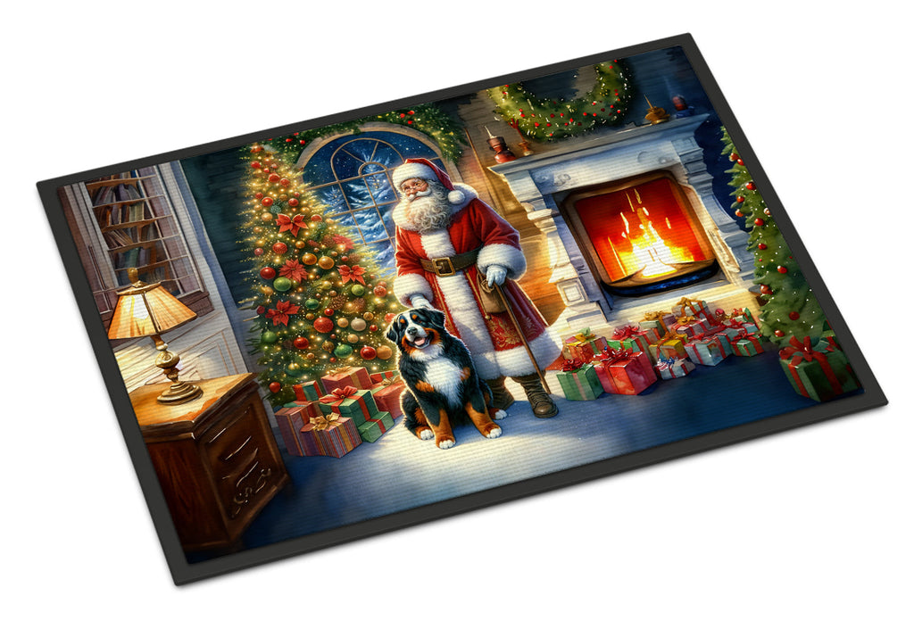 Bernese Mountain Dog and Santa Claus Doormat Indoor Outdoor 18H X 27W Front Door Mat Rugs for Entryway, Non Slip Washable