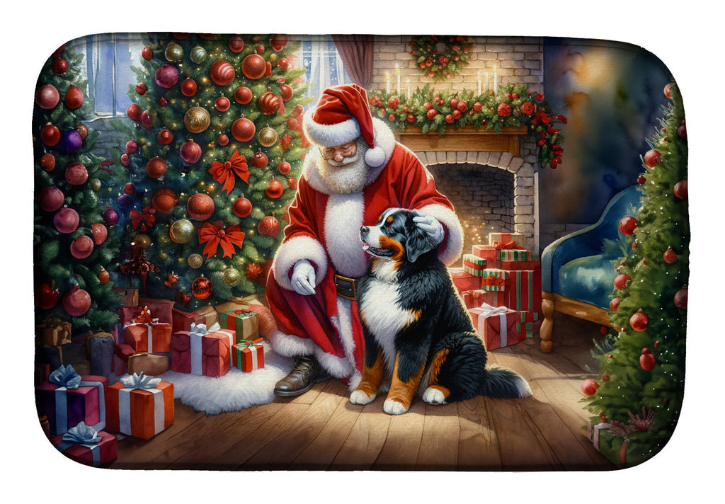 Bernese Mountain Dog and Santa Claus Dish Drying Mat Absorbent Dish Drying Mat Pad for Kitchen Counter Dish Drainer Mat for Countertop, 14 x 21", Multicolor