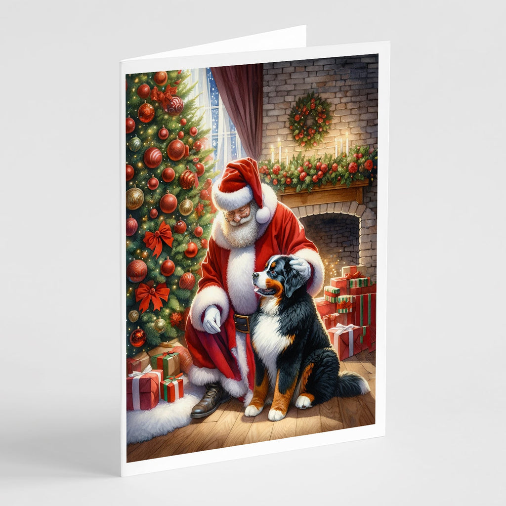 Bernese Mountain Dog and Santa Claus Greeting Cards Pack of 8 Blank Cards with Envelopes Whimsical A7 Size 5x7