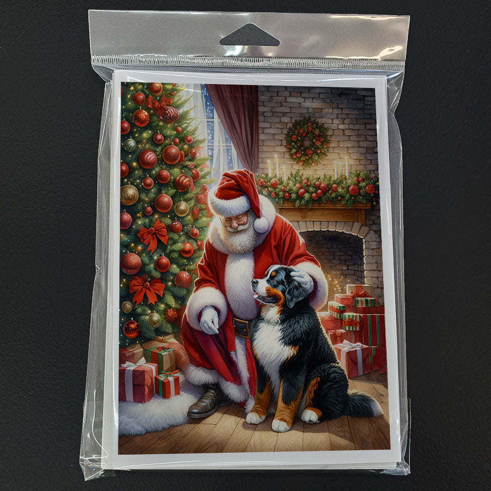 Bernese Mountain Dog and Santa Claus Greeting Cards Pack of 8 Blank Cards with Envelopes Whimsical A7 Size 5x7