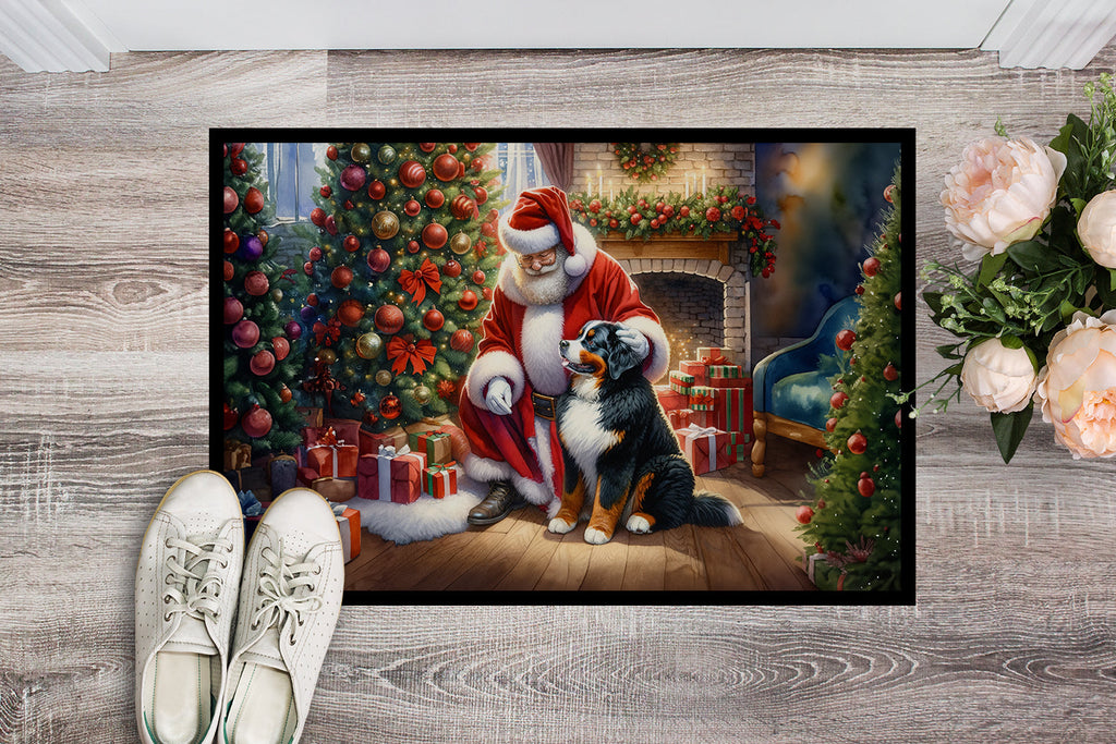 Bernese Mountain Dog and Santa Claus Doormat Indoor Outdoor 24H X 36W Front Door Mat Rugs for Entryway, Non Slip Washable Low Pile,