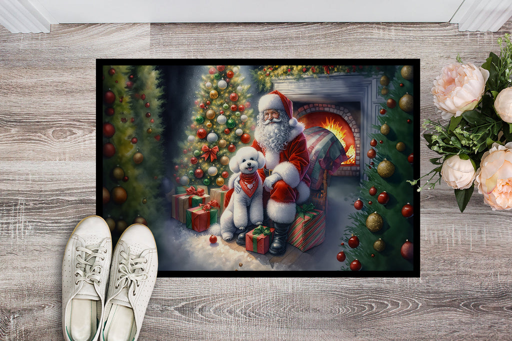 Bichon Frise and Santa Claus Doormat Indoor Outdoor 24H X 36W Front Door Mat Rugs for Entryway, Non Slip Washable Low Pile,