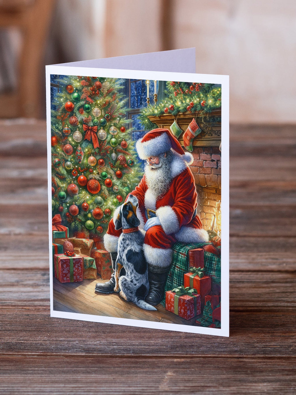 Bluetick Hound and Santa Claus Greeting Cards Pack of 8 Blank Cards with Envelopes Whimsical A7 Size 5x7