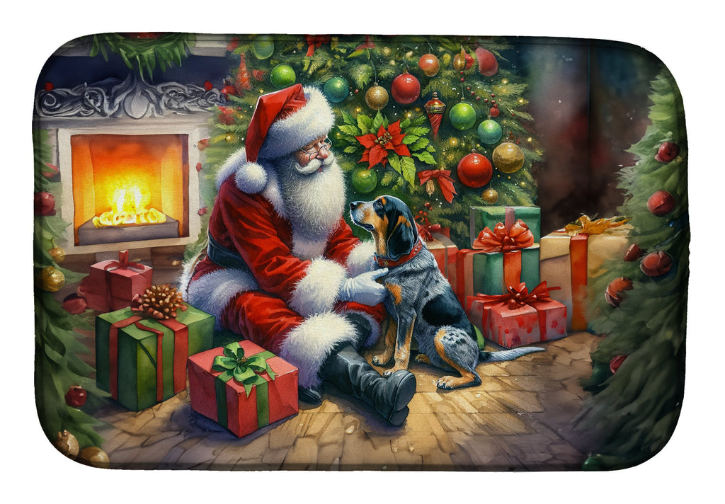 Bluetick Hound and Santa Claus Dish Drying Mat Absorbent Dish Drying Mat Pad for Kitchen Counter Dish Drainer Mat for Countertop, 14 x 21", Multicolor