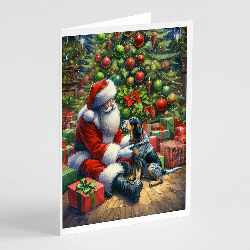 Bluetick Hound and Santa Claus Greeting Cards Pack of 8 Blank Cards with Envelopes Whimsical A7 Size 5x7