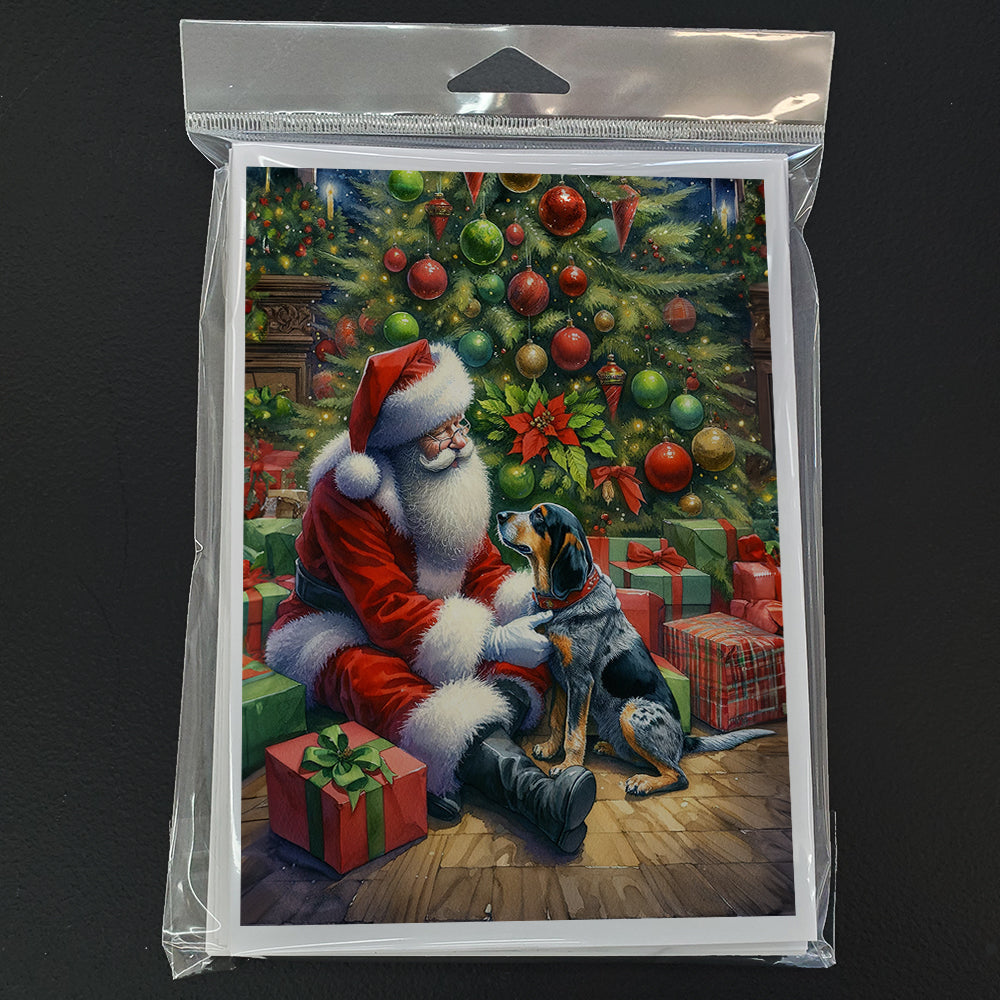 Bluetick Hound and Santa Claus Greeting Cards Pack of 8 Blank Cards with Envelopes Whimsical A7 Size 5x7