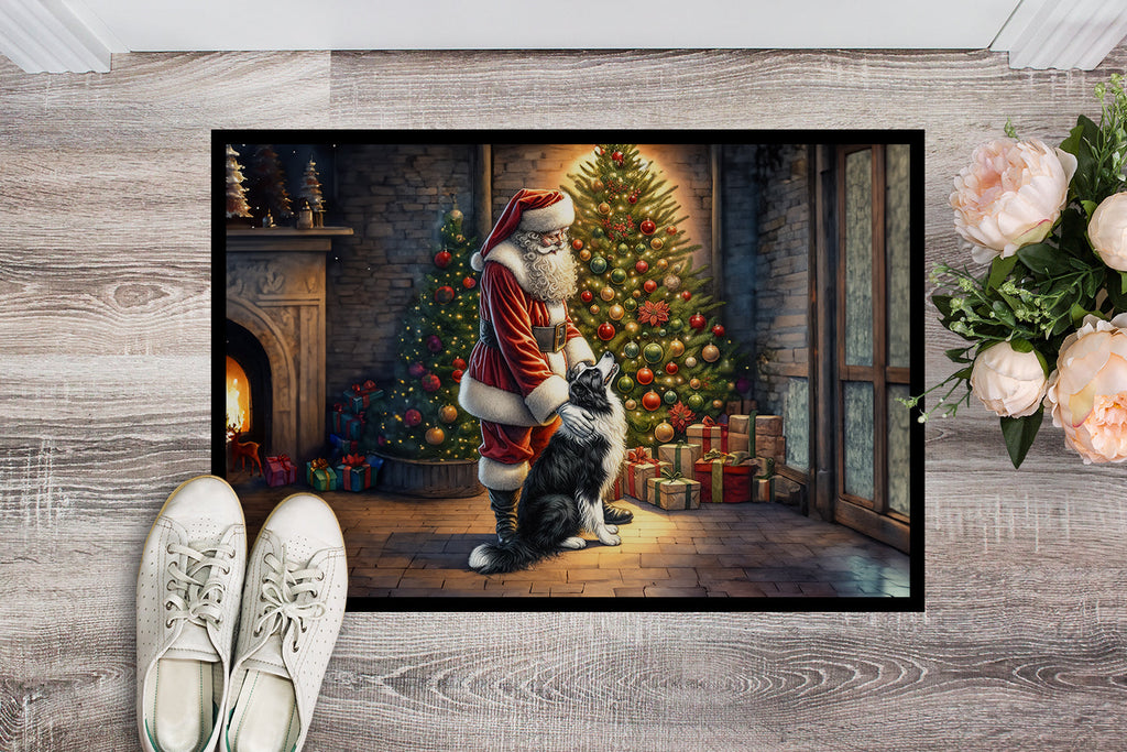 Border Collie and Santa Claus Doormat Indoor Outdoor 24H X 36W Front Door Mat Rugs for Entryway, Non Slip Washable Low Pile,