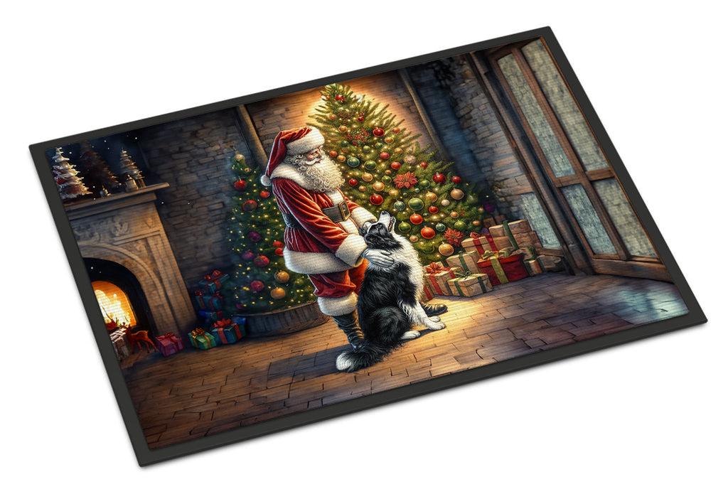 Border Collie and Santa Claus Doormat Indoor Outdoor 18H X 27W Front Door Mat Rugs for Entryway, Non Slip Washable