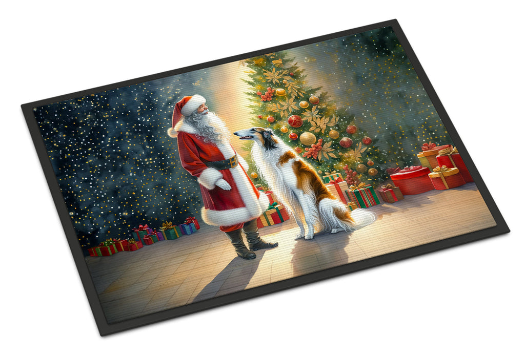 Borzoi and Santa Claus Doormat Indoor Outdoor 18H X 27W Front Door Mat Rugs for Entryway, Non Slip Washable