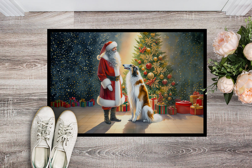 Borzoi and Santa Claus Doormat Indoor Outdoor 18H X 27W Front Door Mat Rugs for Entryway, Non Slip Washable