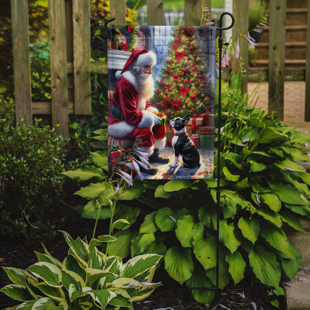 Boston Terrier and Santa Claus Garden Flag Mailbox Decorative Yard Banner Outside Patio Artwork for Flower Beds, Garden Size, Multicolor