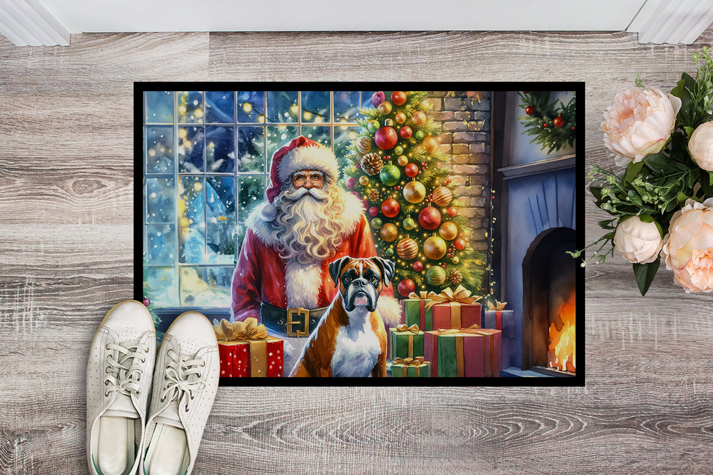 Boxer and Santa Claus Doormat Indoor Outdoor 24H X 36W Front Door Mat Rugs for Entryway, Non Slip Washable Low Pile,
