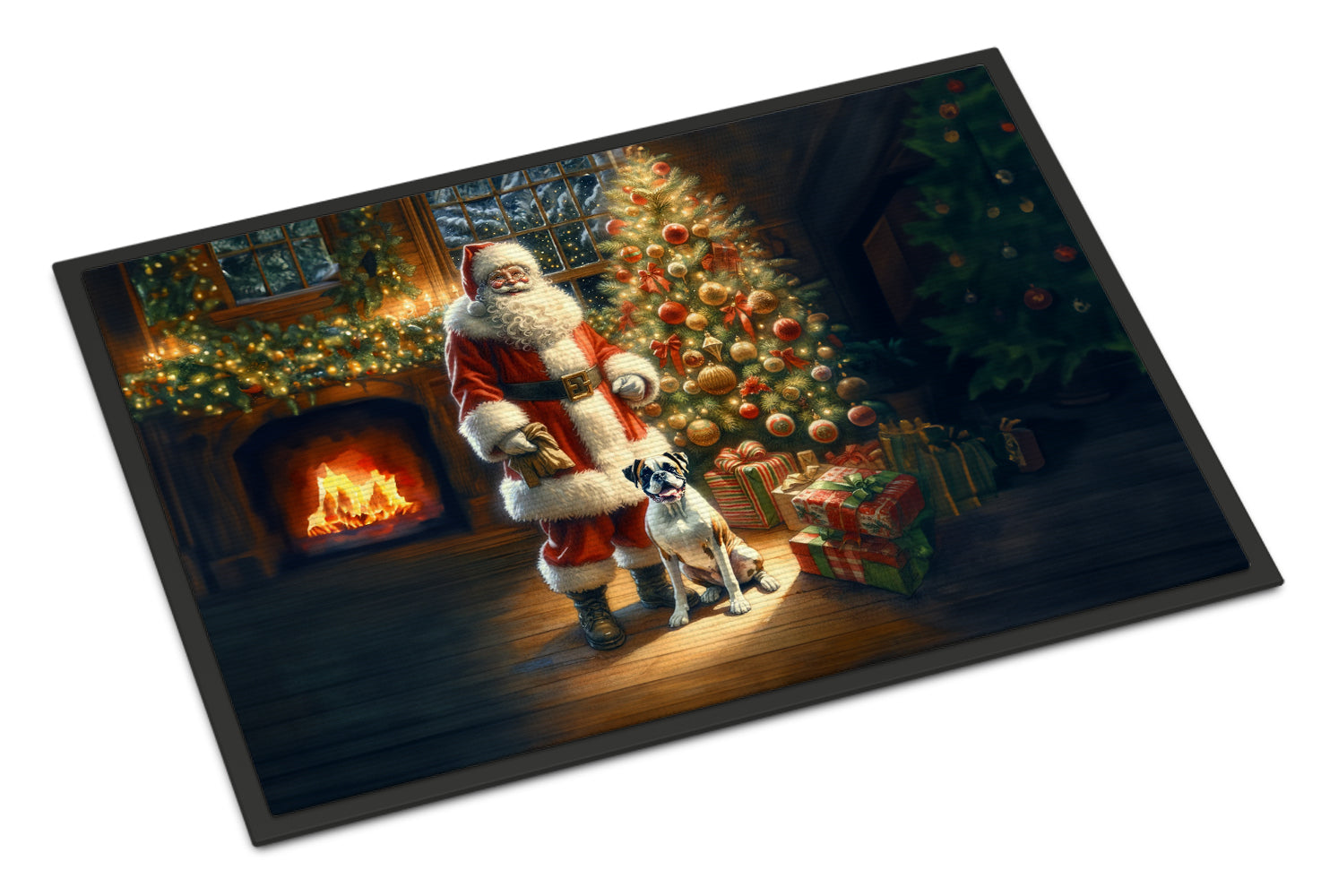 Boxer and Santa Claus Doormat Indoor Outdoor 18H X 27W Front Door Mat Rugs for Entryway, Non Slip Washable