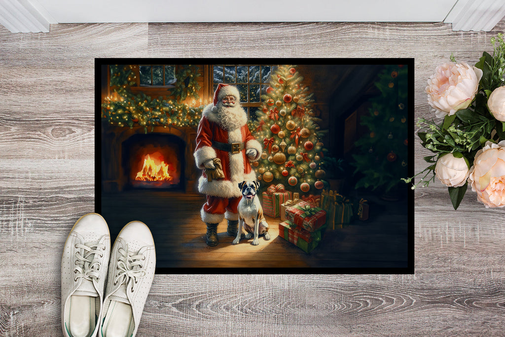 Boxer and Santa Claus Doormat Indoor Outdoor 18H X 27W Front Door Mat Rugs for Entryway, Non Slip Washable