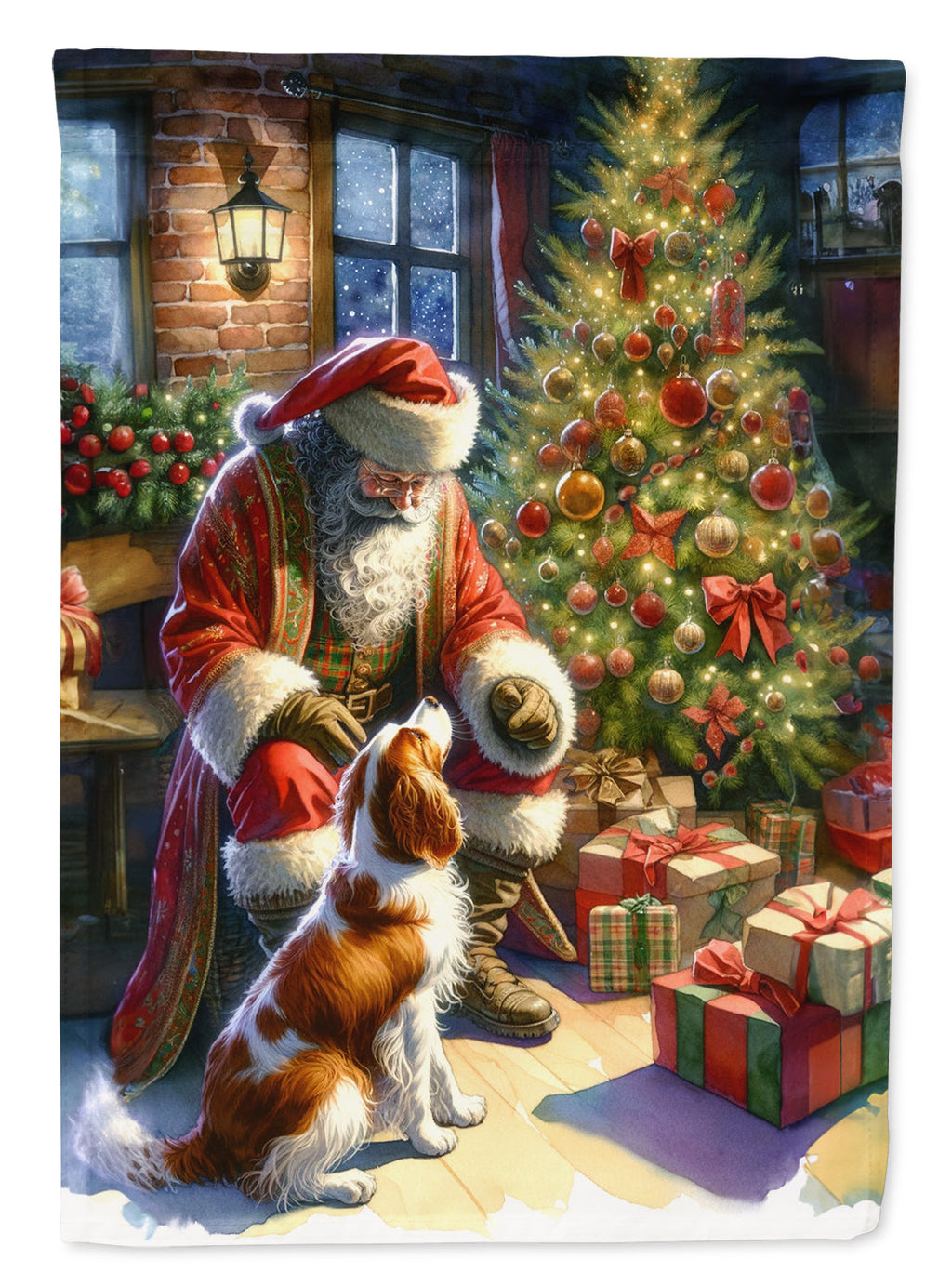 Brittany and Santa Claus Garden Flag Mailbox Decorative Yard Banner Outside Patio Artwork for Flower Beds, Garden Size, Multicolor