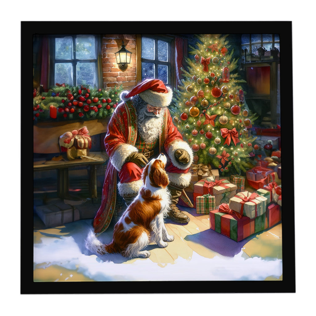 Brittany and Santa Claus Framed Metal Print Bathroom, Kitchen, Office, Home Decor Wall Art Ready to Hang, Square, 8X8