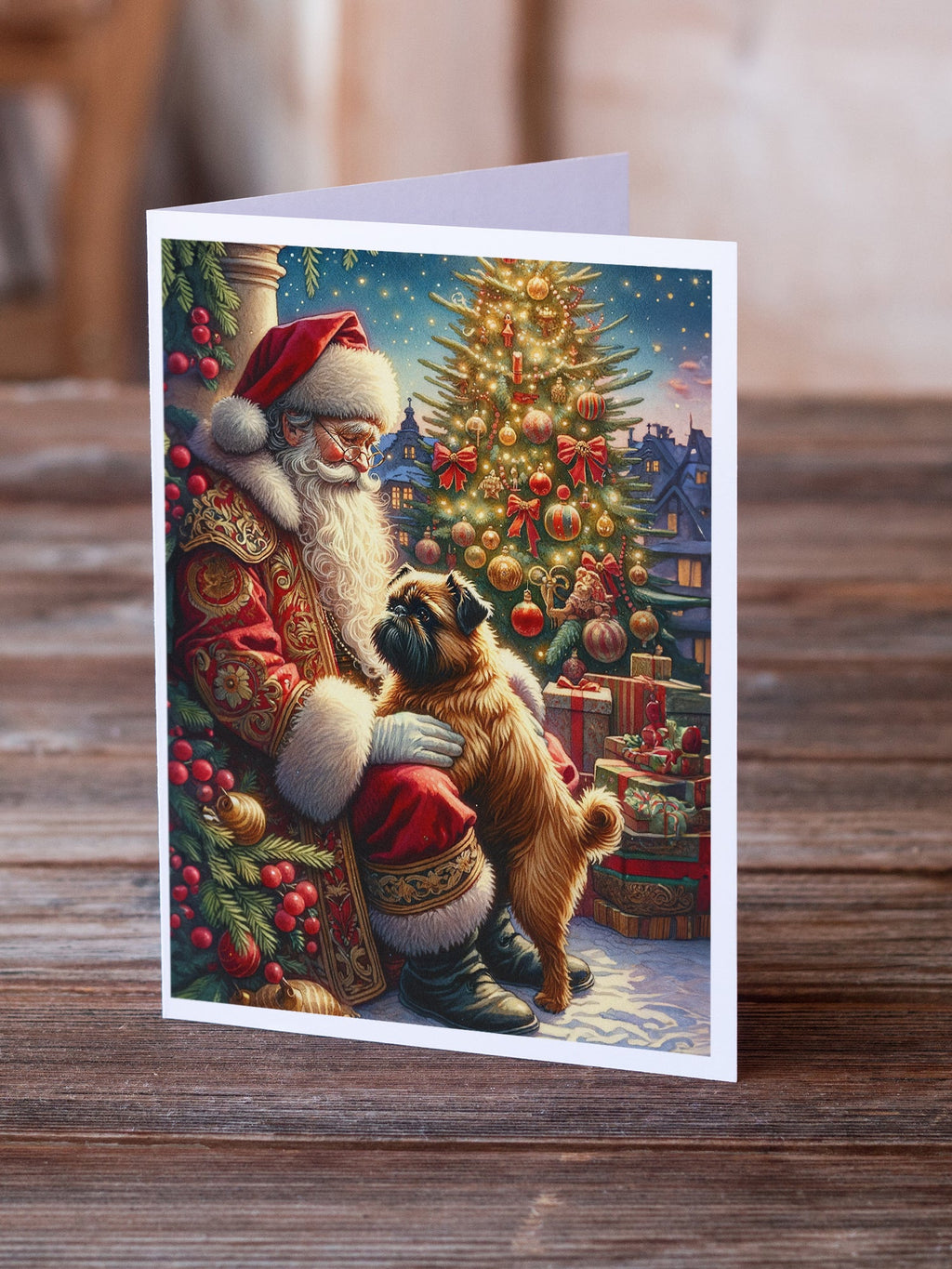 Brussels Griffon and Santa Claus Greeting Cards Pack of 8 Blank Cards with Envelopes Whimsical A7 Size 5x7