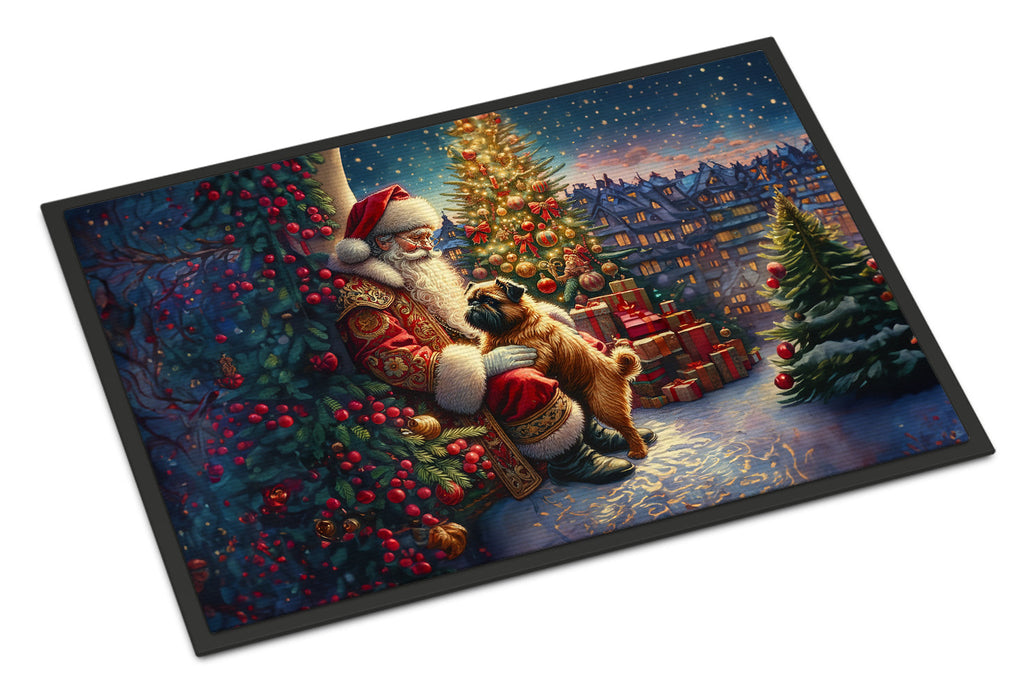 Brussels Griffon and Santa Claus Doormat Indoor Outdoor 24H X 36W Front Door Mat Rugs for Entryway, Non Slip Washable Low Pile,
