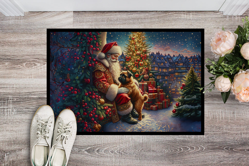 Brussels Griffon and Santa Claus Doormat Indoor Outdoor 18H X 27W Front Door Mat Rugs for Entryway, Non Slip Washable