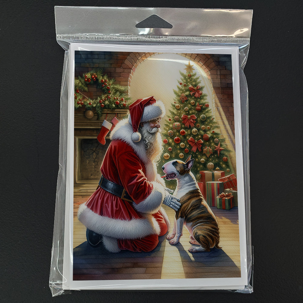 Bull Terrier and Santa Claus Greeting Cards Pack of 8 Blank Cards with Envelopes Whimsical A7 Size 5x7