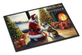 Bull Terrier and Santa Claus Doormat Indoor Outdoor 24H X 36W Front Door Mat Rugs for Entryway, Non Slip Washable Low Pile,