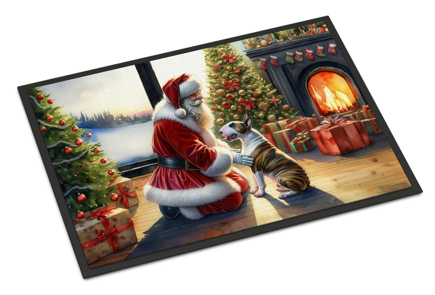 Bull Terrier and Santa Claus Doormat Indoor Outdoor 24H X 36W Front Door Mat Rugs for Entryway, Non Slip Washable Low Pile,