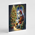 English Bulldog and Santa Claus Greeting Cards Pack of 8 Blank Cards with Envelopes Whimsical A7 Size 5x7