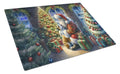 English Bulldog and Santa Claus Cutting Board Tempered Glass Kitchen Cutting Surface, Heat Resistant Chopping, Non-Slip Feet, Food Prep & Serving