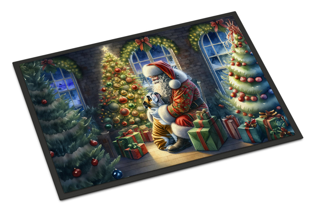 English Bulldog and Santa Claus Doormat Indoor Outdoor 18H X 27W Front Door Mat Rugs for Entryway, Non Slip Washable