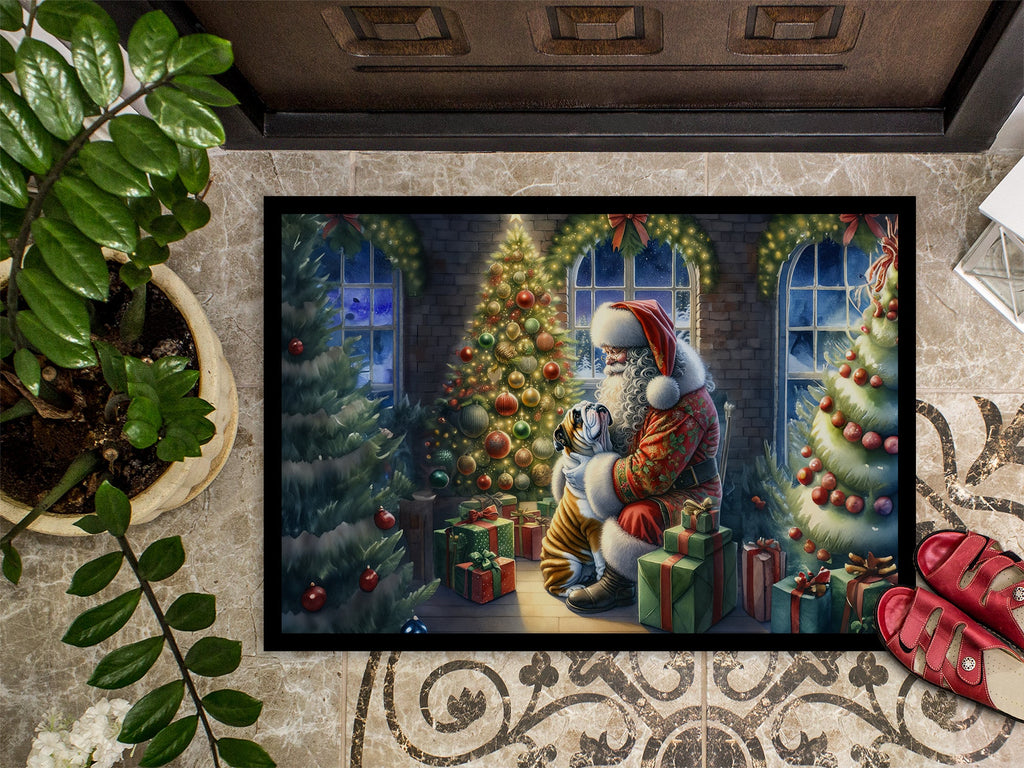 English Bulldog and Santa Claus Doormat Indoor Outdoor 18H X 27W Front Door Mat Rugs for Entryway, Non Slip Washable