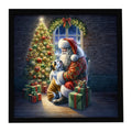 English Bulldog and Santa Claus Framed Metal Print Bathroom, Kitchen, Office, Home Decor Wall Art Ready to Hang, Square, 8X8