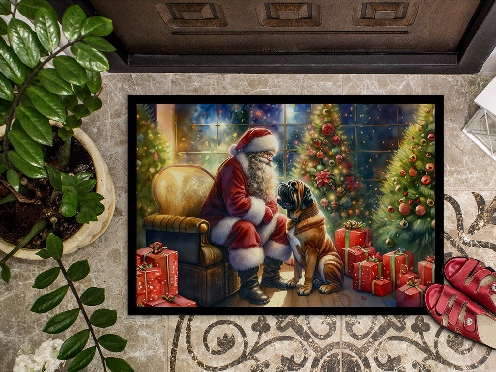 Bullmastiff and Santa Claus Doormat Indoor Outdoor 24H X 36W Front Door Mat Rugs for Entryway, Non Slip Washable Low Pile,