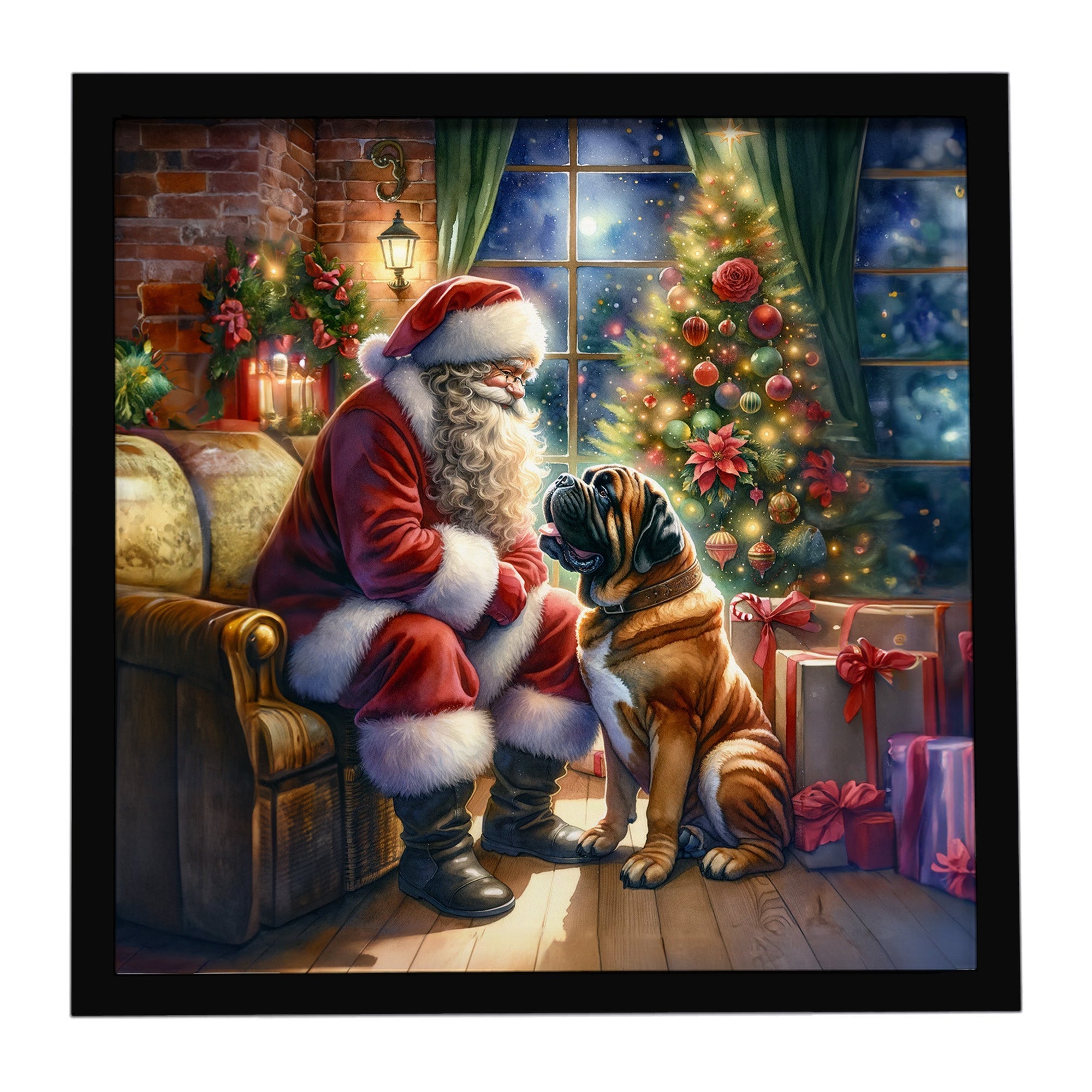 Bullmastiff and Santa Claus Framed Metal Print Bathroom, Kitchen, Office, Home Decor Wall Art Ready to Hang, Square, 8X8