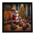 Cairn Terrier and Santa Claus Framed Metal Print Bathroom, Kitchen, Office, Home Decor Wall Art Ready to Hang, Square, 8X8
