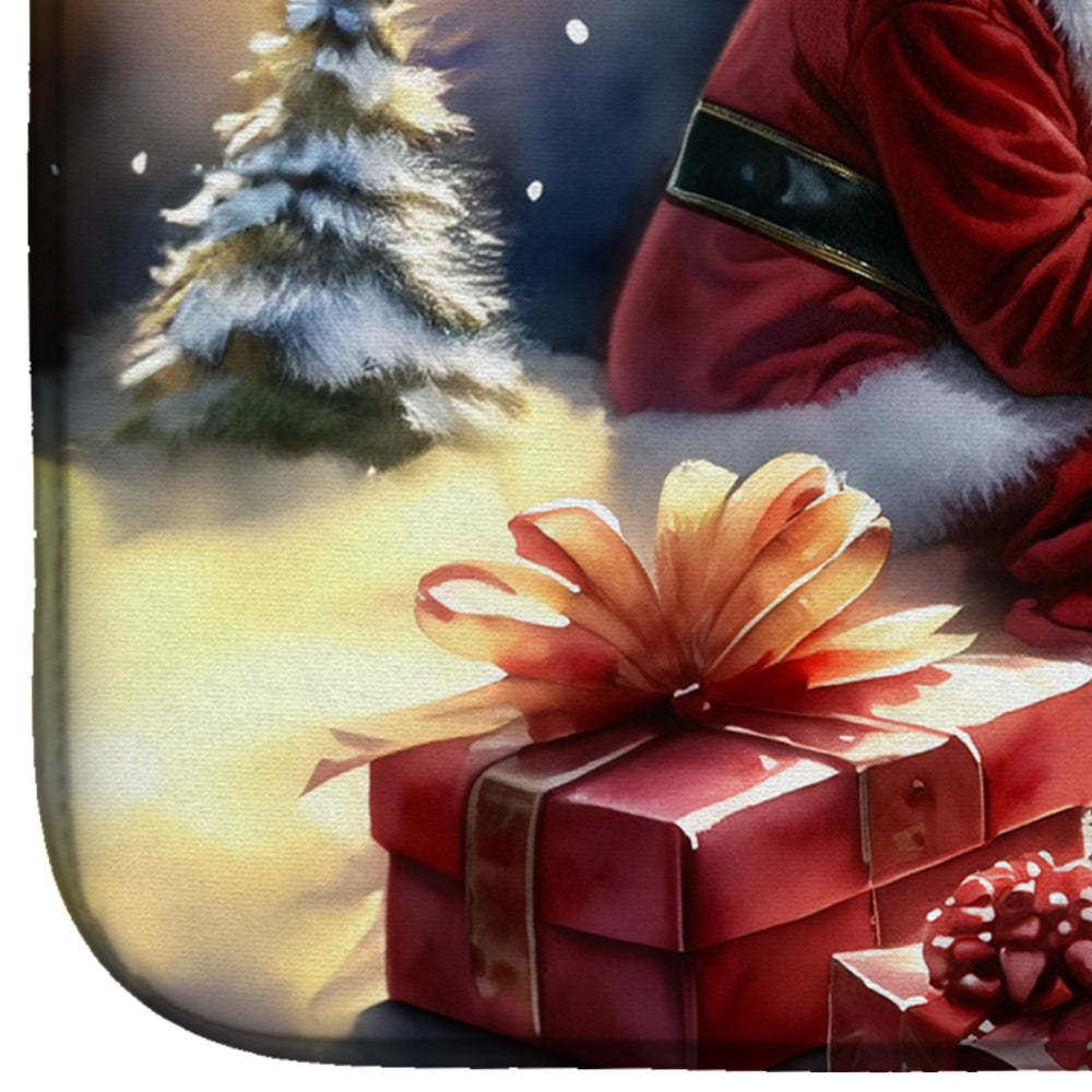 Cairn Terrier and Santa Claus Dish Drying Mat Absorbent Dish Drying Mat Pad for Kitchen Counter Dish Drainer Mat for Countertop, 14 x 21", Multicolor