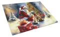 Cairn Terrier and Santa Claus Cutting Board Tempered Glass Kitchen Cutting Surface, Heat Resistant Chopping, Non-Slip Feet, Food Prep & Serving