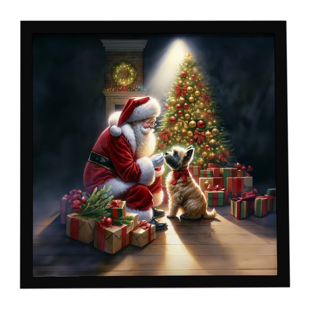 Cairn Terrier and Santa Claus Framed Metal Print Bathroom, Kitchen, Office, Home Decor Wall Art Ready to Hang, Square, 8X8