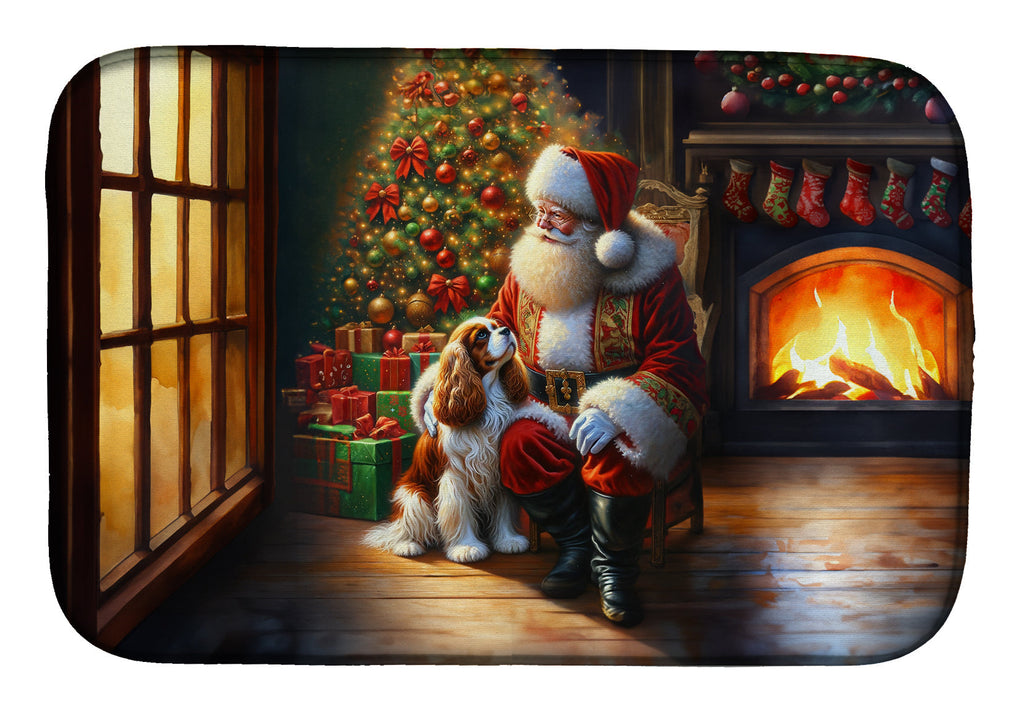 Cavalier Spaniel and Santa Claus Dish Drying Mat Absorbent Dish Drying Mat Pad for Kitchen Counter Dish Drainer Mat for Countertop, 14 x 21", Multicolor