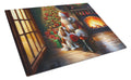 Cavalier Spaniel and Santa Claus Cutting Board Tempered Glass Kitchen Cutting Surface, Heat Resistant Chopping, Non-Slip Feet, Food Prep & Serving